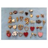 28 Costume jewelry hearts & cupids pins