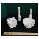 4 pieces Fenton Milk Glass hobnail