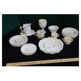 11 pieces Fenton milk glass hobnail