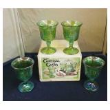 Indiana Glass Co. 4 Carnival glass goblets