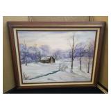 Framed winter scene Painting oil on canvas