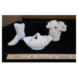 3 pieces Fenton Daisy & Button milk glass