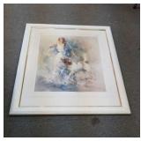 Large framed print woman & dog