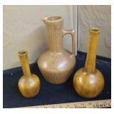 Stoneware 10-inch pitcher & 2 vases