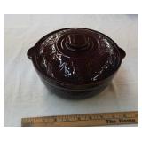 Brown stoneware covered casserole