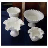 4 Fenton Hobnail milk glass competes & vases