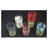 Swanky Swigs & decorated tumblers, 5 pieces