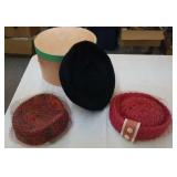 3 vintage ladies hats & hatbox