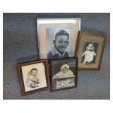 4 antique baby pictures & frames