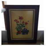 Large framed floral needle art