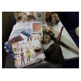 Vintage fabric, wool blanket, feather duster, etc