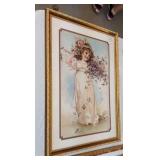 Framed print Victorian style girl with flowers