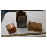 3 wooden boxes & decor items