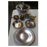 Silver plate & other metal serving pieces