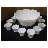 Milk glass punch bowl &12 cups