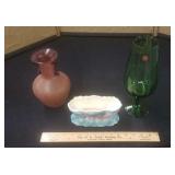 Royal Copely planter & 2 art glass vases
