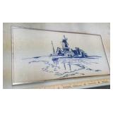 Framed Dutch windmill embroidery art
