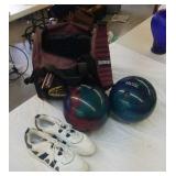 Bowling balls, shoes (9.5), & bag