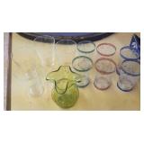 Crackle glass vase & tumblers