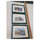 3 English cottage prints , signed & numbered