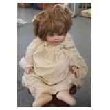 Porcelain Doll & Wooden Doll Chair