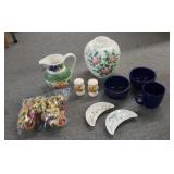 Hand painted vase, Dishes & napkin rings