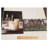 2 candle prints with battery lighted flames