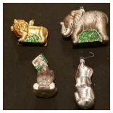 4 Glass circus animal ornaments