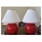 Pair of red lamps with shades