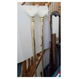 Pair Of Brass Torch Lamps Glass Shades