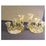 Pair yellow Cambridge candlesticks
