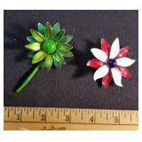 2 vintage enamel flower pins