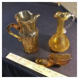 Amber Fenton Shoe, 2 Crackle Glass Pitchers