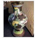 Enamel Over Brass Oriental 15" Vase