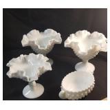 4 Fenton Milk Glass Hobnail Pieces