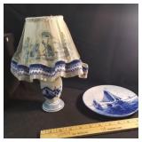 Delft Lamp W/ Original Shade & Plate