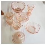 Pink depression glass group, 8 pieces