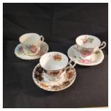 3 English fine bone china cup & saucers