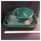 Enamel Kitchenware & Clear Pyrex Baker