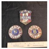 3 antique AAA Insurance metal badges