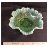 Antique Green opalescent ruffled bowl