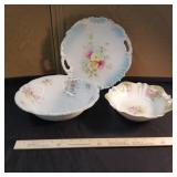 3 antique porcelain bowls & plates