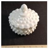 Milk glass Hobnail covered dresser box
