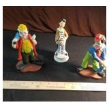 3 porcelain clown figurines