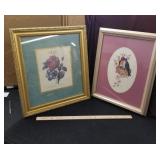 Framed rose print & Bluebird watercolor