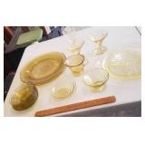 Yellow depression glass,  16 pieces