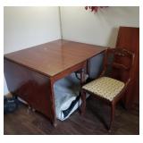 Mahogany double drop leaf table & 1 Roseback chair