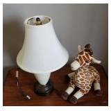 Table lamp & stuffed giraffe
