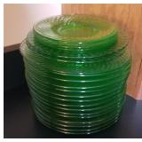 20 green depression glass plates