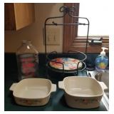 Corning ware,  plate holder, glass bottle